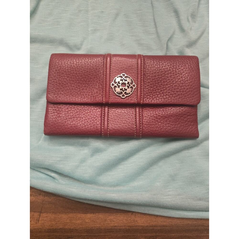 Brighton Red Checkbook Wallet with Zipper, ID Window & Snap Closure Accent